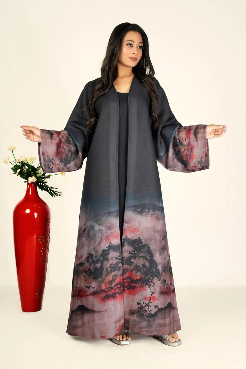 Linen Cotton Shrug with Artistic Brushscape Panels - غاجي والا إكسبورت Gajiwala Export