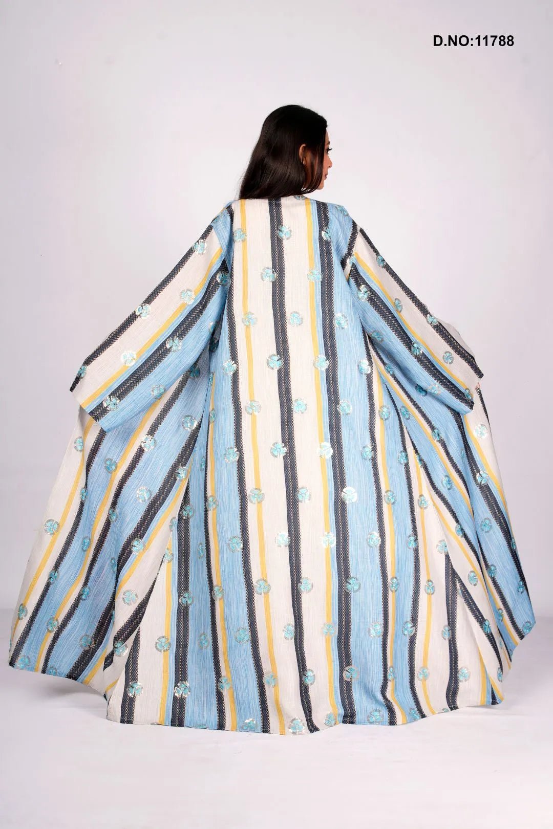 Linen Shrug in Printed Stripes with Embroidered Florals - غاجي والا إكسبورت Gajiwala Export