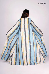 Linen Shrug in Printed Stripes with Embroidered Florals - غاجي والا إكسبورت Gajiwala Export