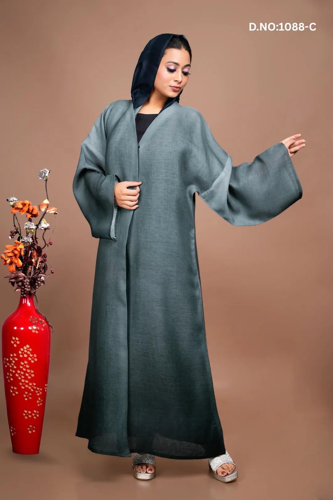 Linen Shrug in Smoky Ombre with Artistic Leaf Motif - غاجي والا إكسبورت Gajiwala Export