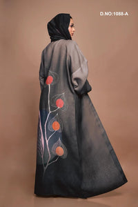 Linen Shrug in Smoky Ombre with Artistic Leaf Motif - غاجي والا إكسبورت Gajiwala Export