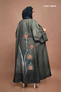 Linen Shrug in Smoky Ombre with Artistic Leaf Motif - غاجي والا إكسبورت Gajiwala Export