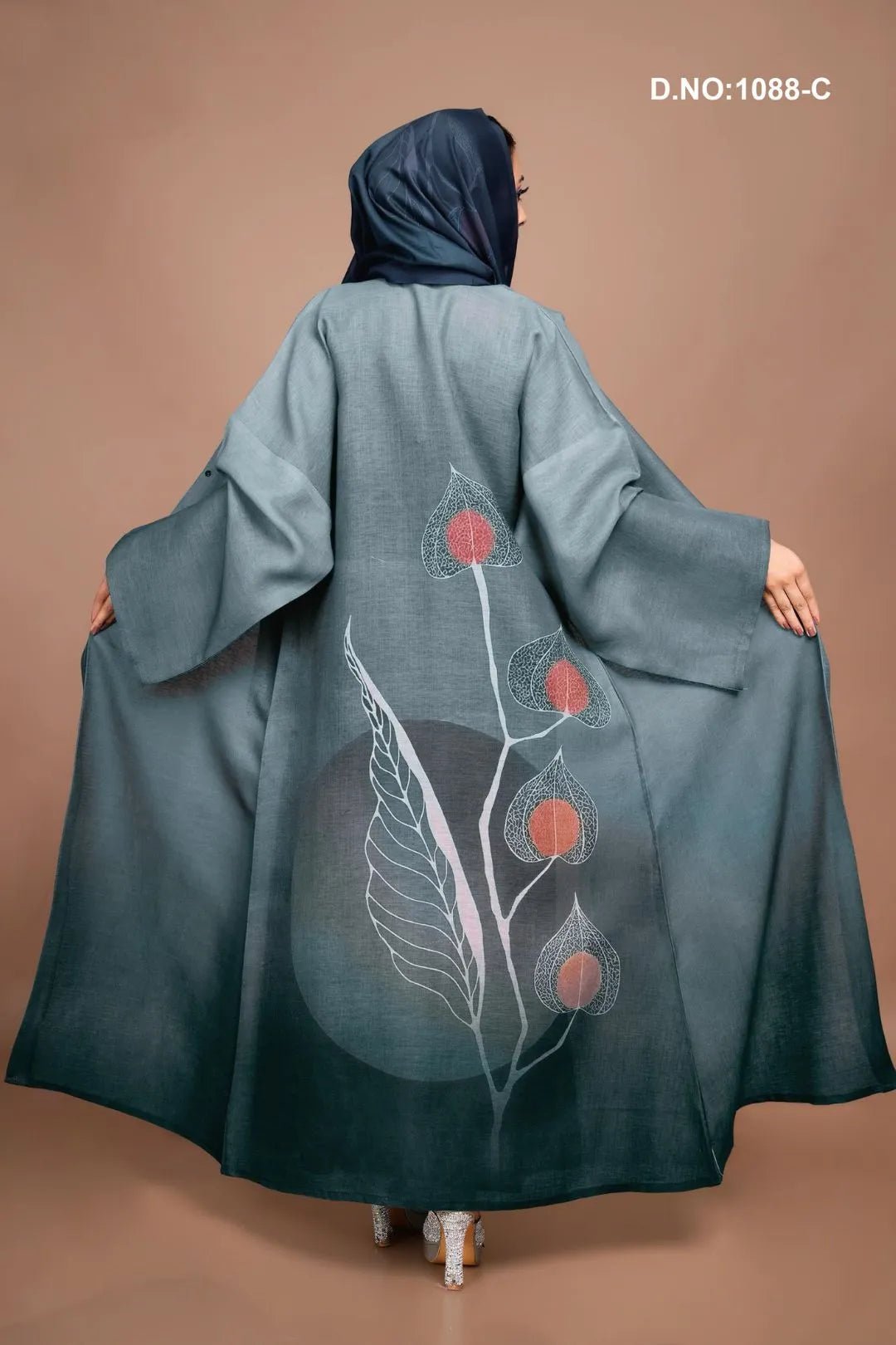 Linen Shrug in Smoky Ombre with Artistic Leaf Motif - غاجي والا إكسبورت Gajiwala Export
