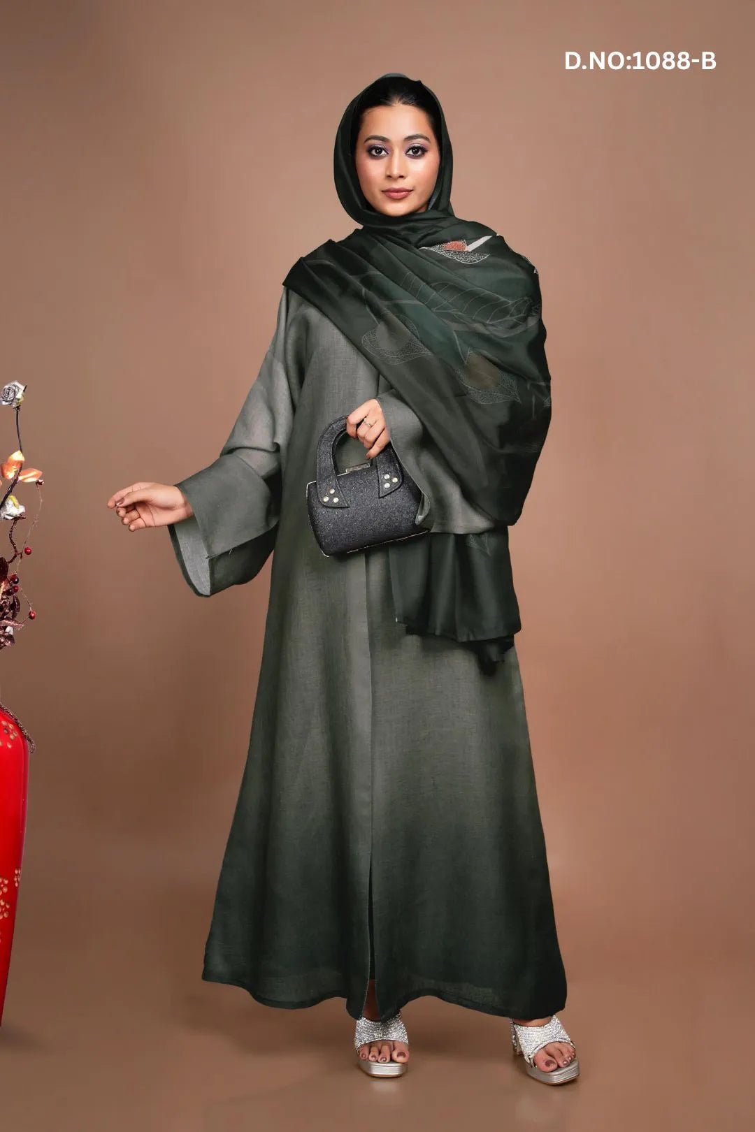 Linen Shrug in Smoky Ombre with Artistic Leaf Motif - غاجي والا إكسبورت Gajiwala Export