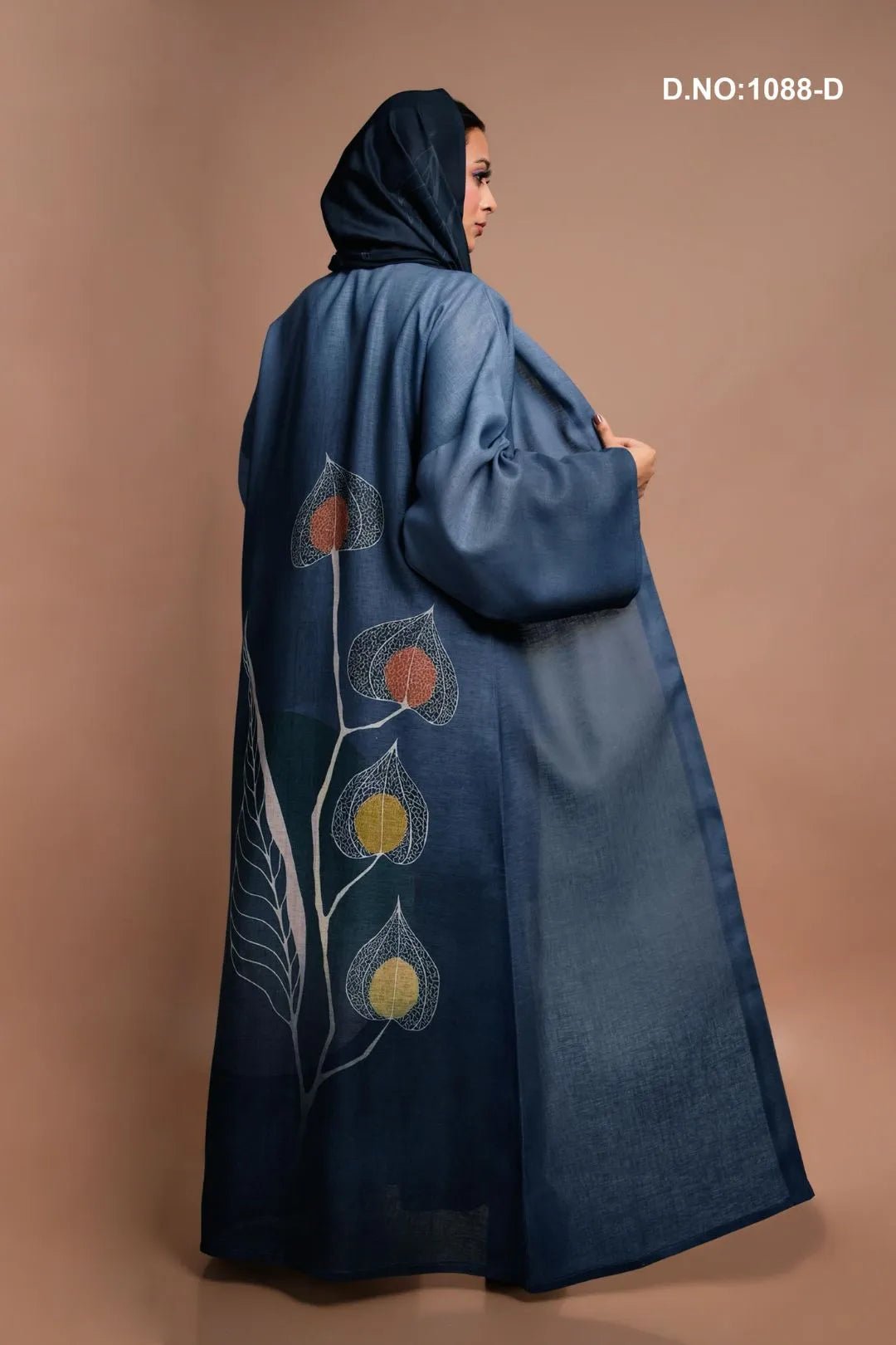 Linen Shrug in Smoky Ombre with Artistic Leaf Motif - غاجي والا إكسبورت Gajiwala Export