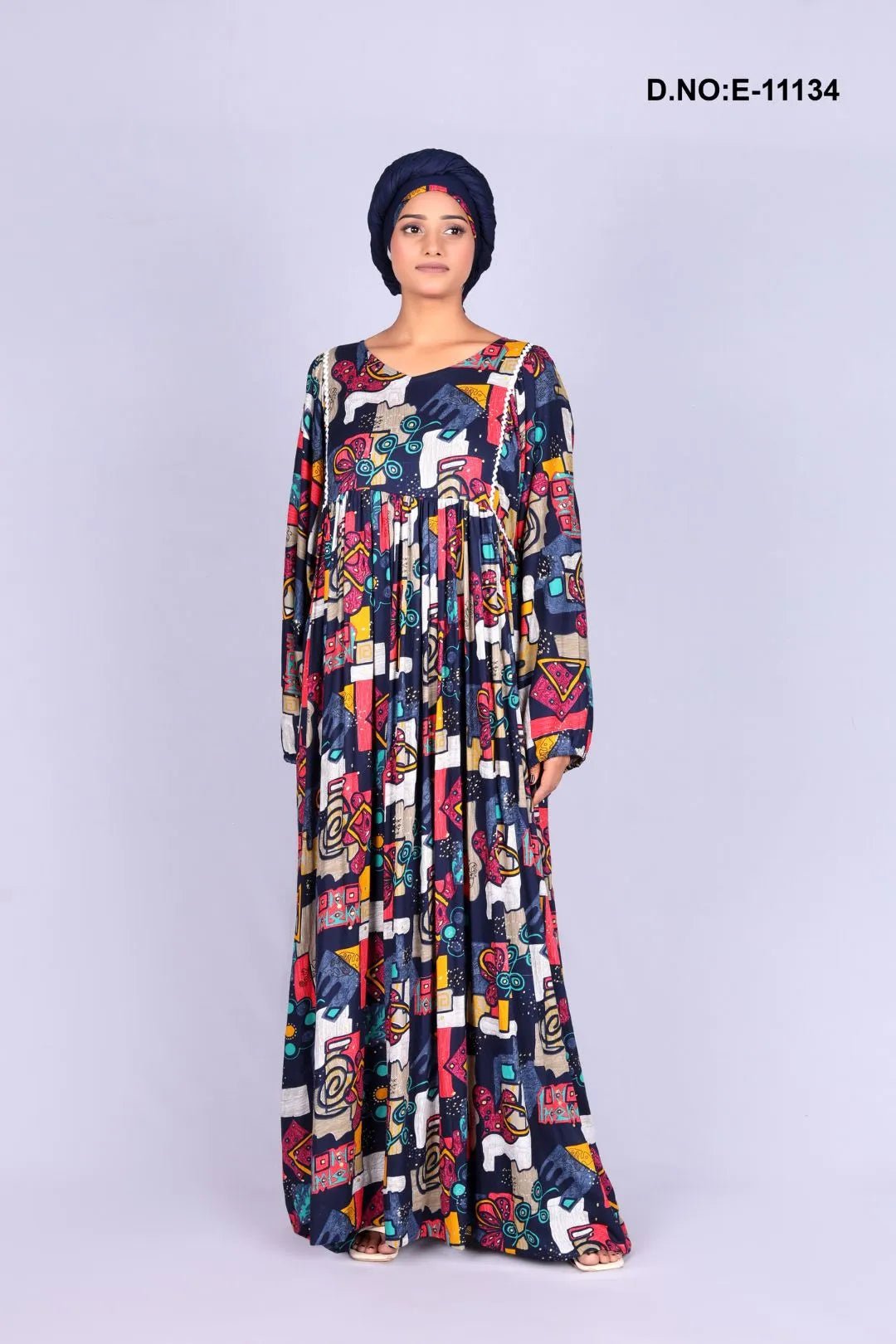 Long Kaftan with Bold Abstract Print For Women - غاجي والا إكسبورت Gajiwala Export