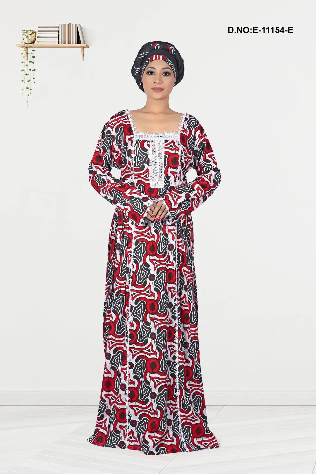 Long Kaftan with Bold Floral Print and Lace Yoke - غاجي والا إكسبورت Gajiwala Export