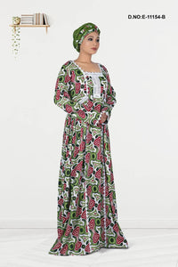Long Kaftan with Bold Floral Print and Lace Yoke - غاجي والا إكسبورت Gajiwala Export