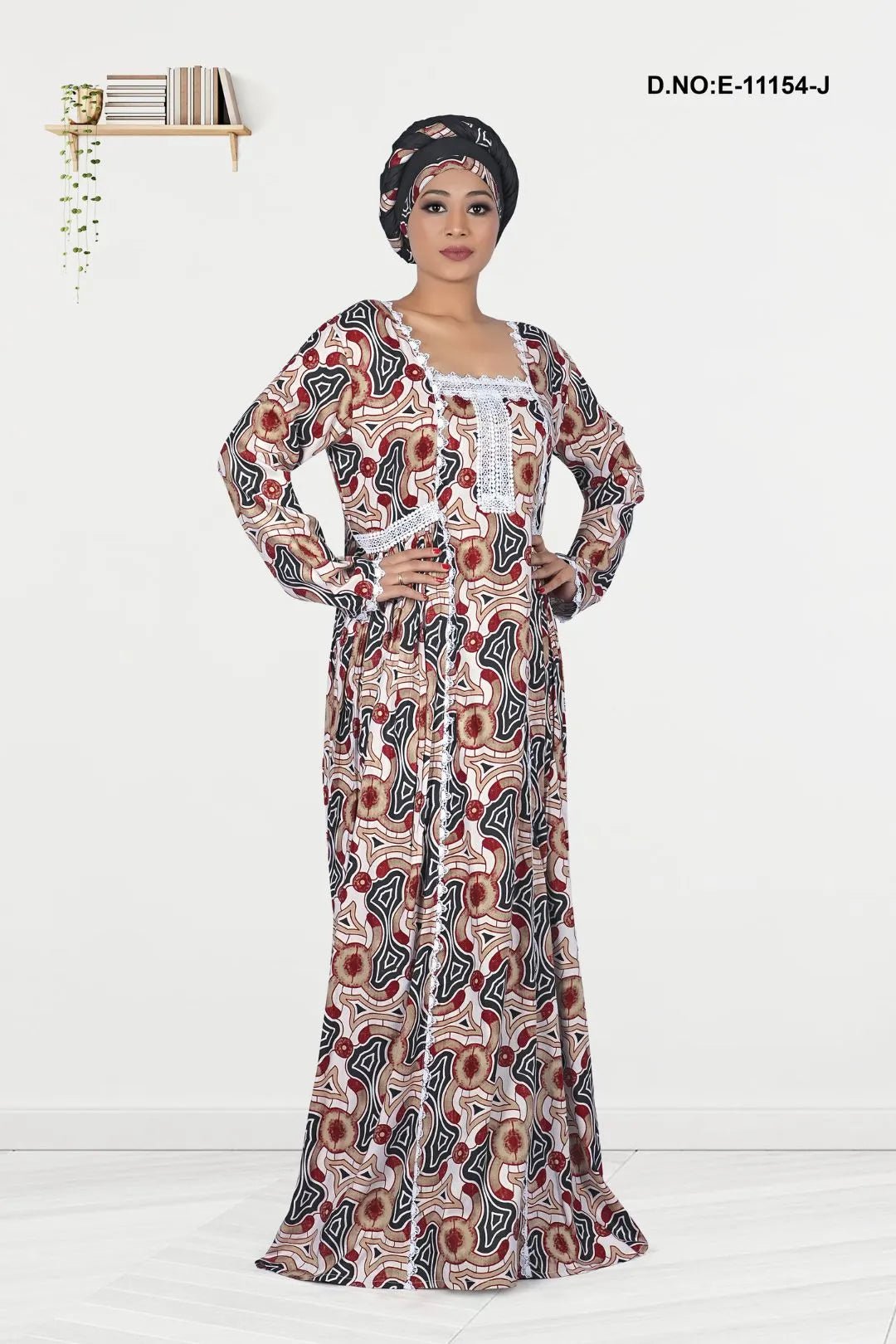 Long Kaftan with Bold Floral Print and Lace Yoke - غاجي والا إكسبورت Gajiwala Export