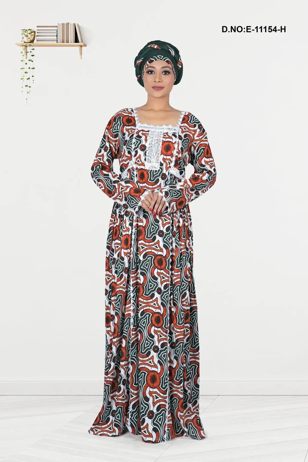Long Kaftan with Bold Floral Print and Lace Yoke - غاجي والا إكسبورت Gajiwala Export