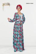 Long Kaftan with Bold Floral Print and Lace Yoke - غاجي والا إكسبورت Gajiwala Export