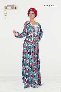 Long Kaftan with Bold Floral Print and Lace Yoke - غاجي والا إكسبورت Gajiwala Export