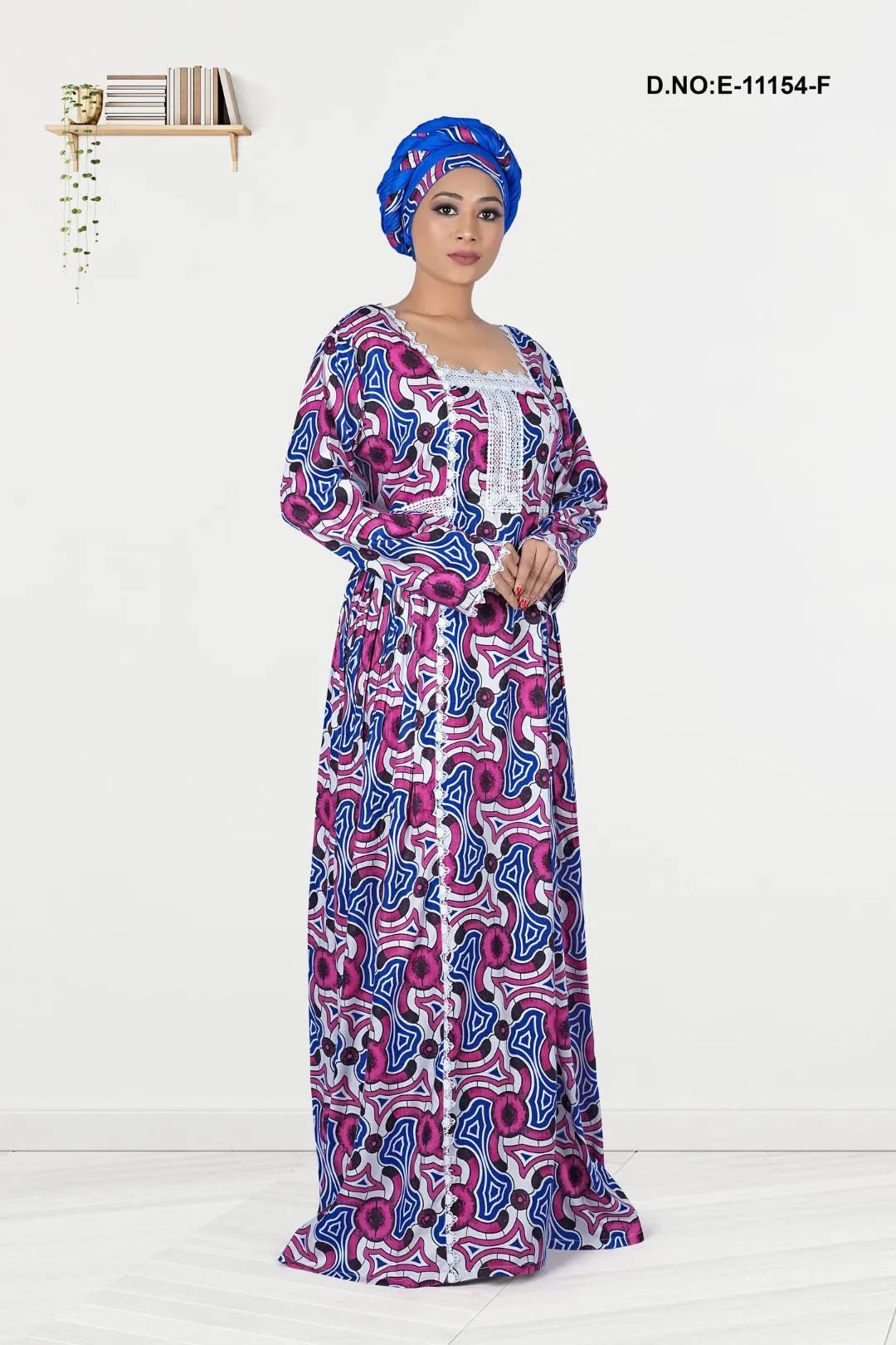 Long Kaftan with Bold Floral Print and Lace Yoke - غاجي والا إكسبورت Gajiwala Export