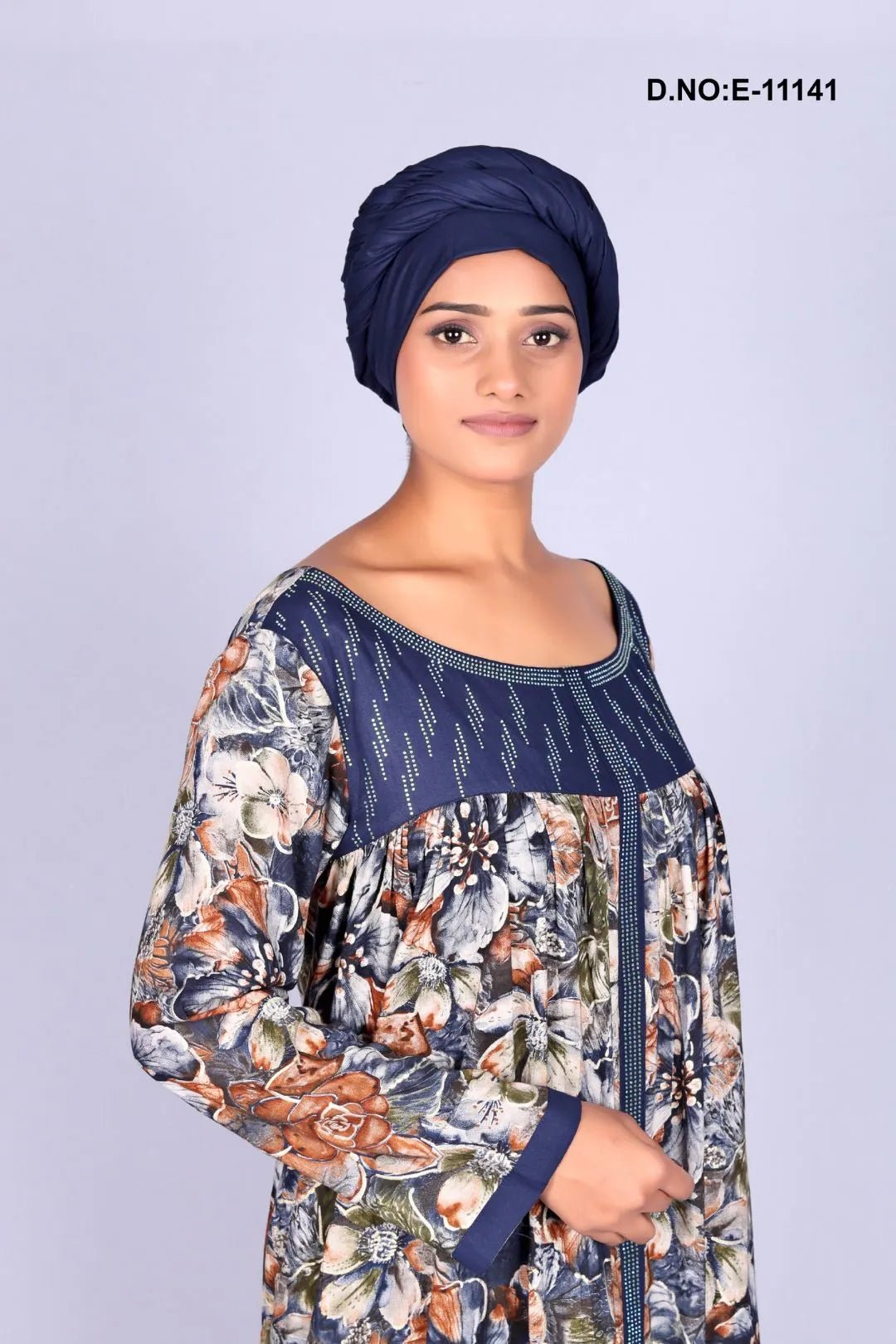 Long Kaftan with Bold Floral Print and Piping - غاجي والا إكسبورت Gajiwala Export