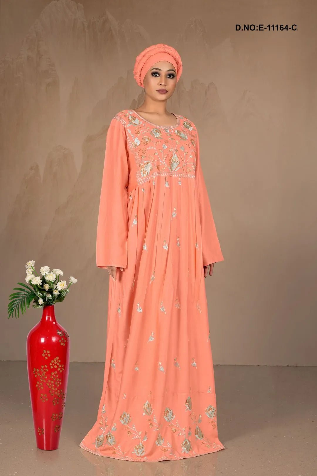 Long Kaftan with Intricate Floral Embroidery - غاجي والا إكسبورت Gajiwala Export
