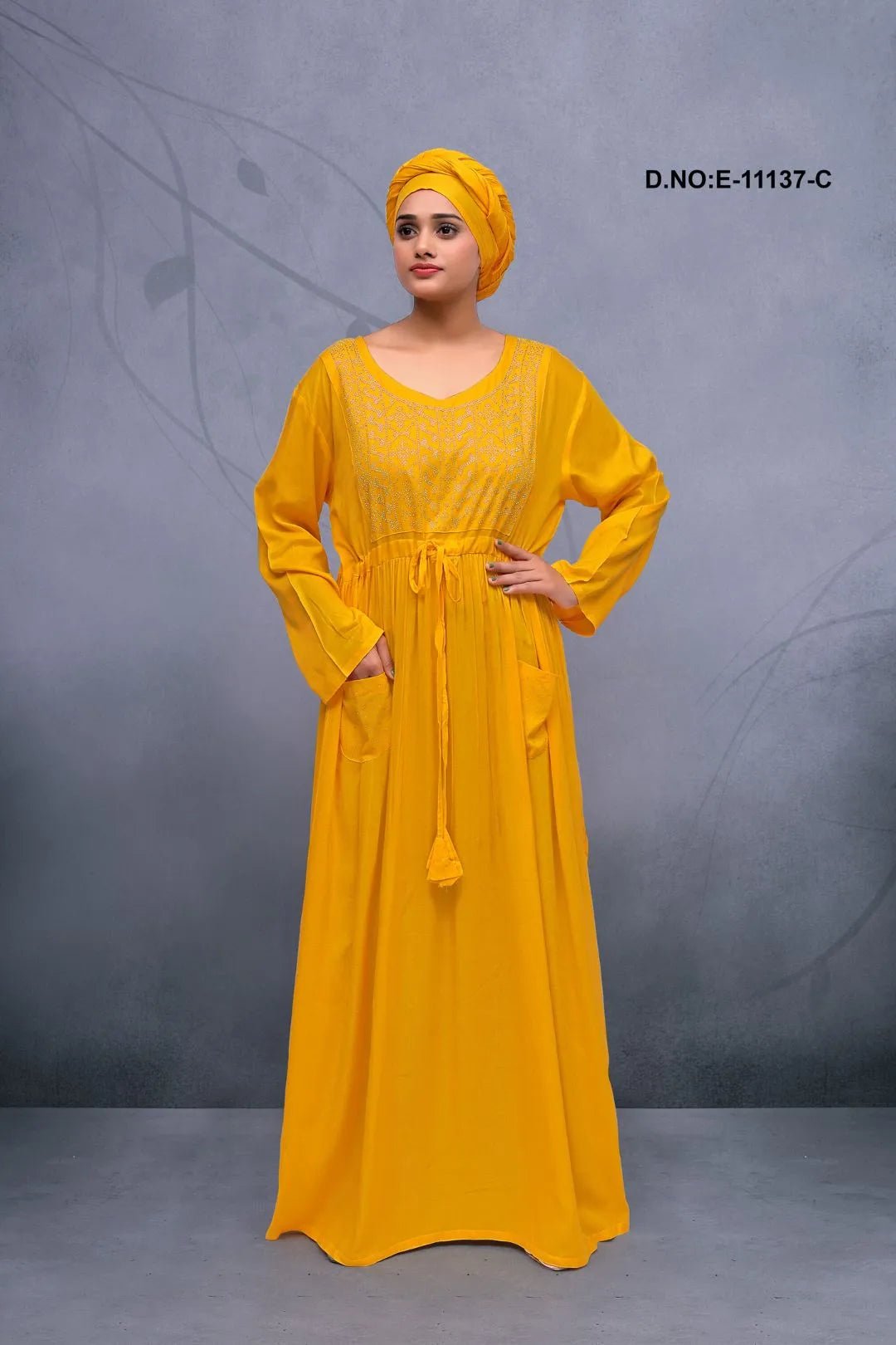 Long Kaftan with Intricate Metallic Yoke Detail - غاجي والا إكسبورت Gajiwala Export