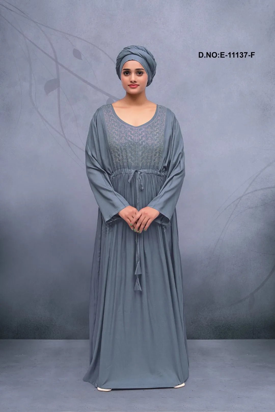 Long Kaftan with Intricate Metallic Yoke Detail - غاجي والا إكسبورت Gajiwala Export