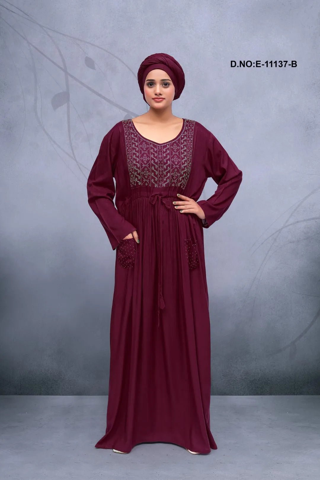 Long Kaftan with Intricate Metallic Yoke Detail - غاجي والا إكسبورت Gajiwala Export