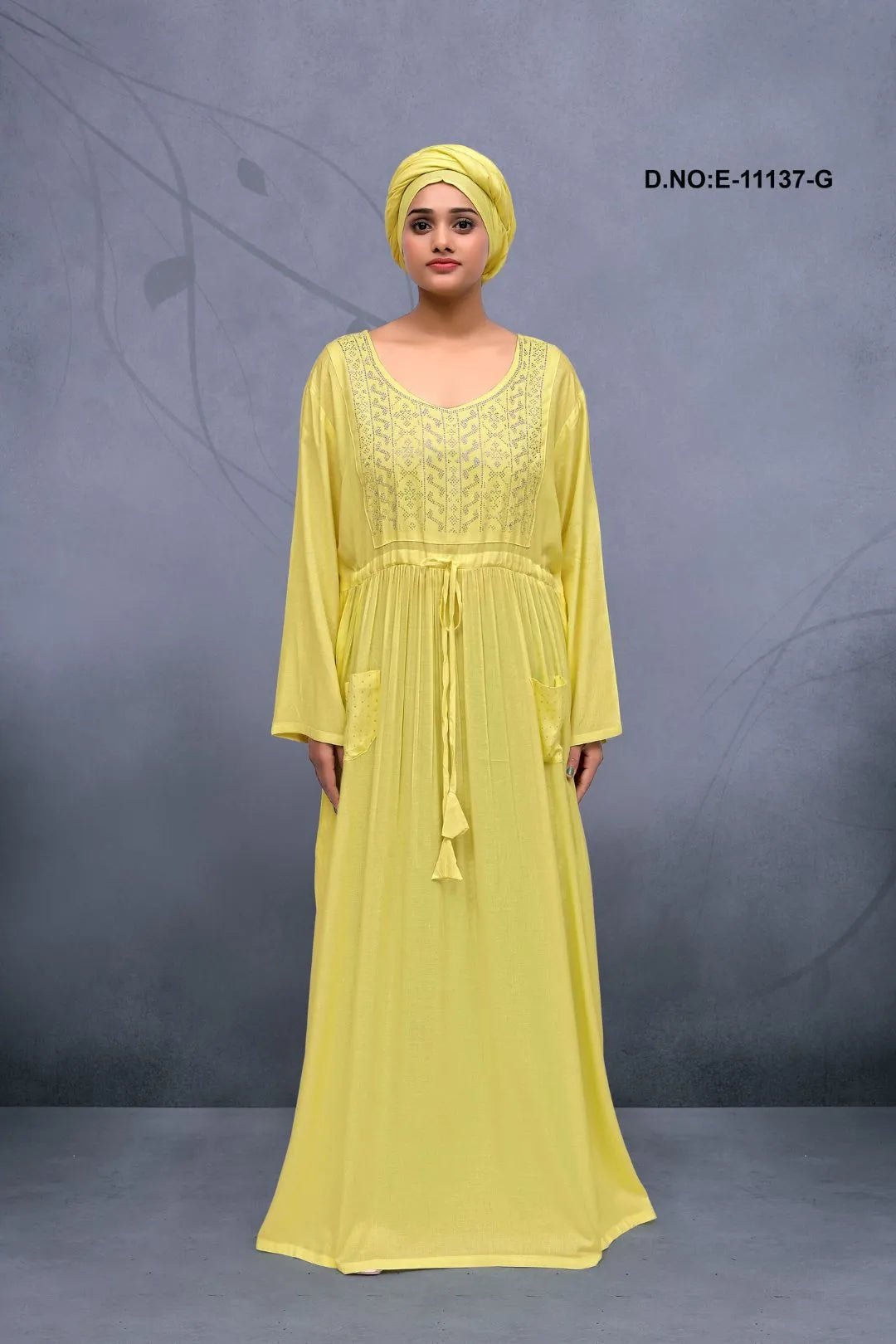 Long Kaftan with Intricate Metallic Yoke Detail - غاجي والا إكسبورت Gajiwala Export