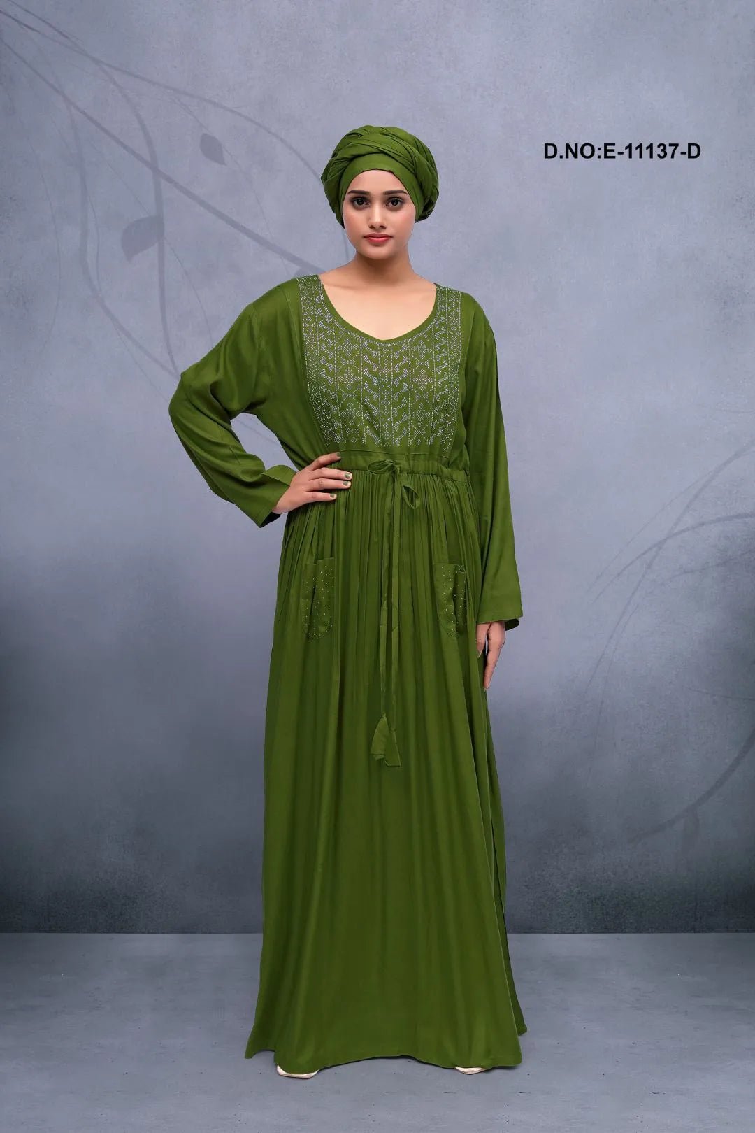 Long Kaftan with Intricate Metallic Yoke Detail - غاجي والا إكسبورت Gajiwala Export