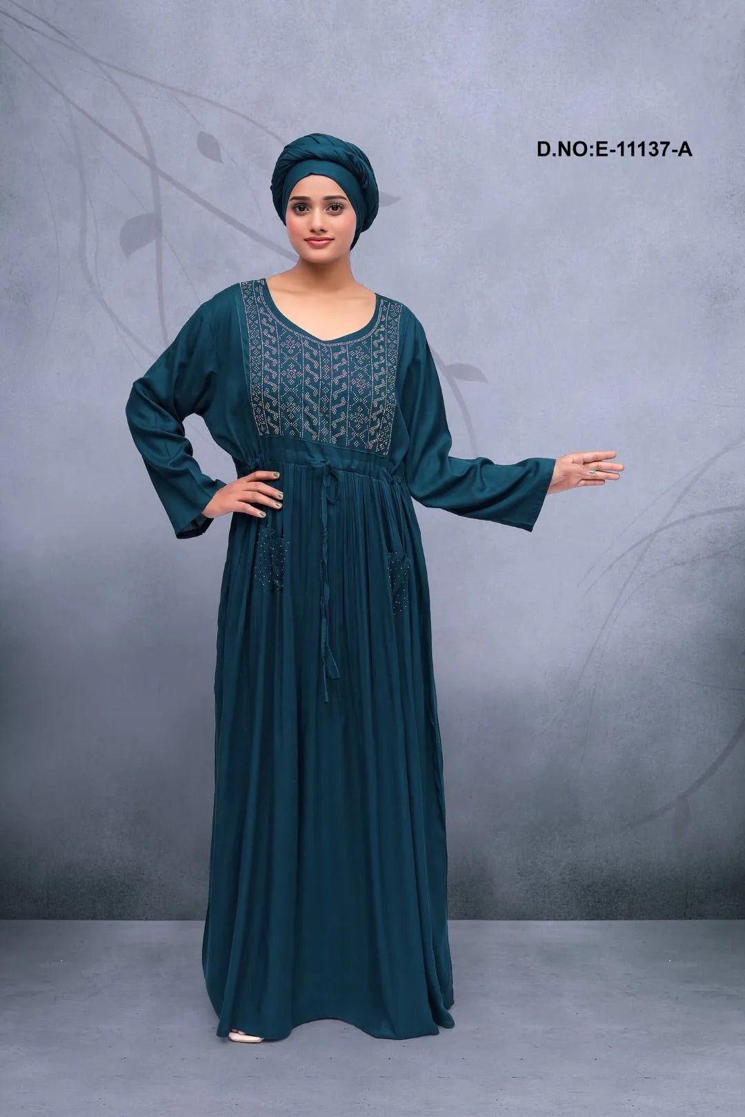 Long Kaftan with Intricate Metallic Yoke Detail - غاجي والا إكسبورت Gajiwala Export