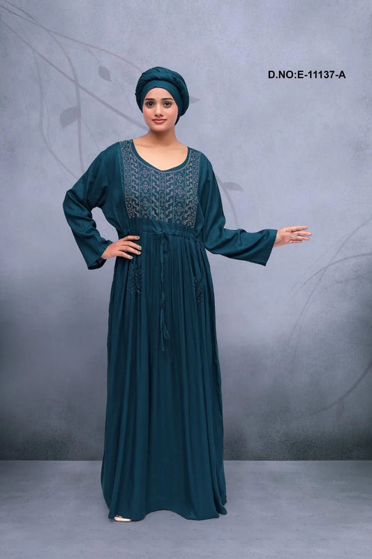 Long Kaftan with Intricate Metallic Yoke Detail - غاجي والا إكسبورت Gajiwala Export