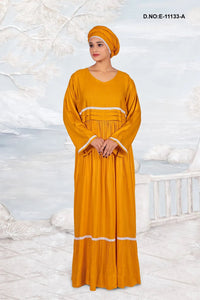 Long Kaftan with Pleated Waist and Lace Trim - غاجي والا إكسبورت Gajiwala Export