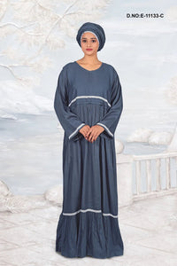 Long Kaftan with Pleated Waist and Lace Trim - غاجي والا إكسبورت Gajiwala Export