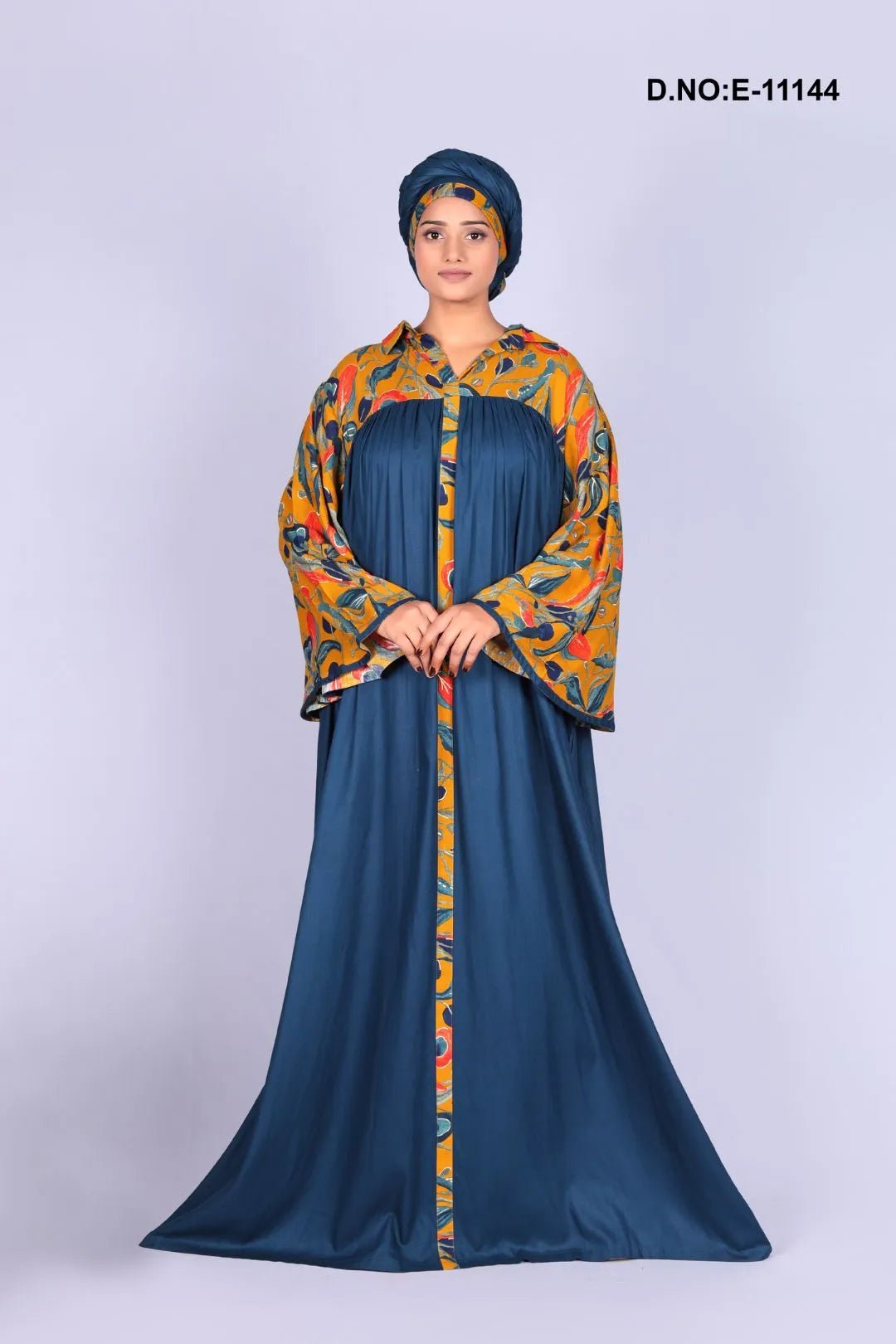 Long Kaftan with Printed Yoke and Wide Sleeves - غاجي والا إكسبورت Gajiwala Export