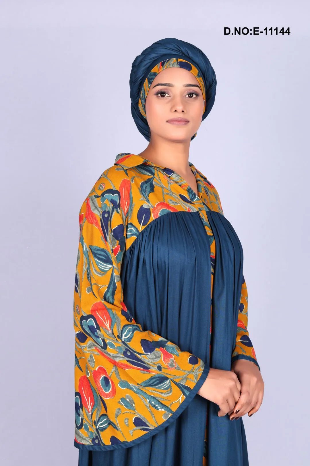 Long Kaftan with Printed Yoke and Wide Sleeves - غاجي والا إكسبورت Gajiwala Export