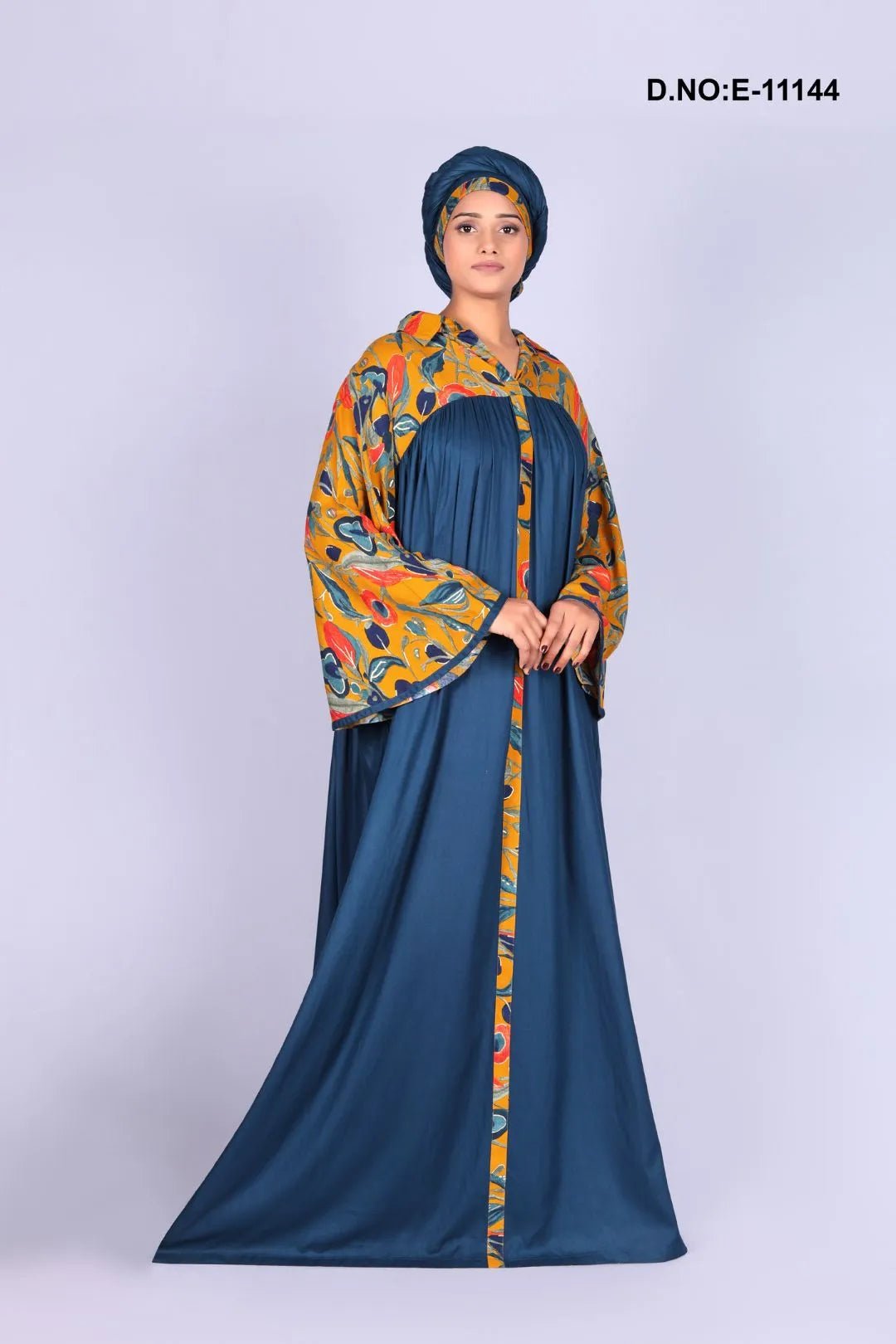 Long Kaftan with Printed Yoke and Wide Sleeves - غاجي والا إكسبورت Gajiwala Export