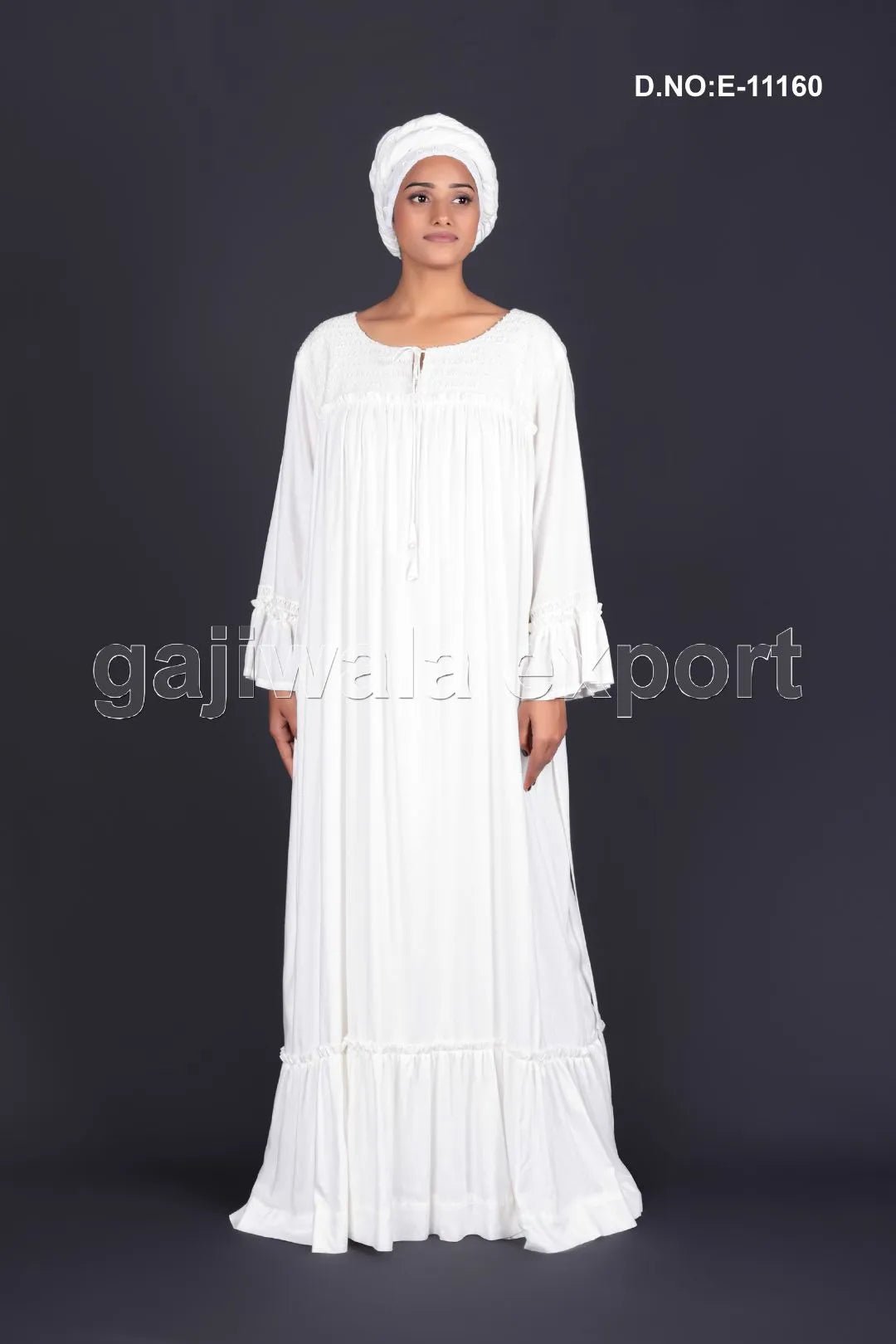 Long Kaftan with Smocking and Ruffle Details - غاجي والا إكسبورت Gajiwala Export