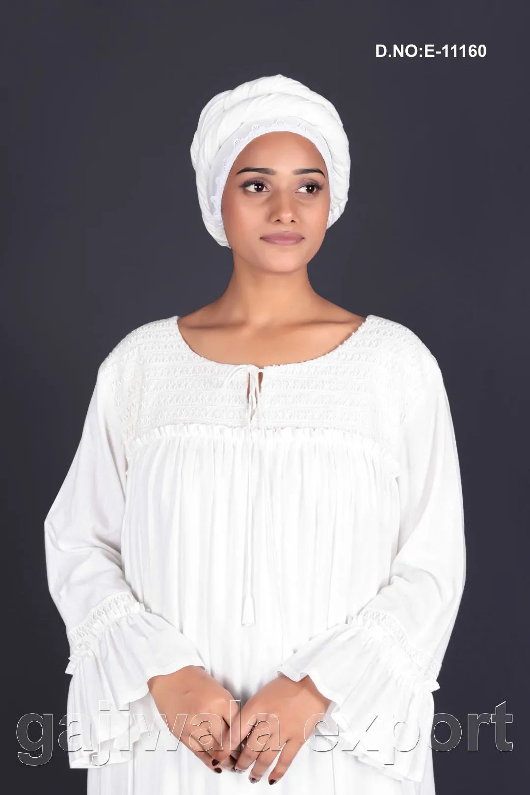 Long Kaftan with Smocking and Ruffle Details - غاجي والا إكسبورت Gajiwala Export