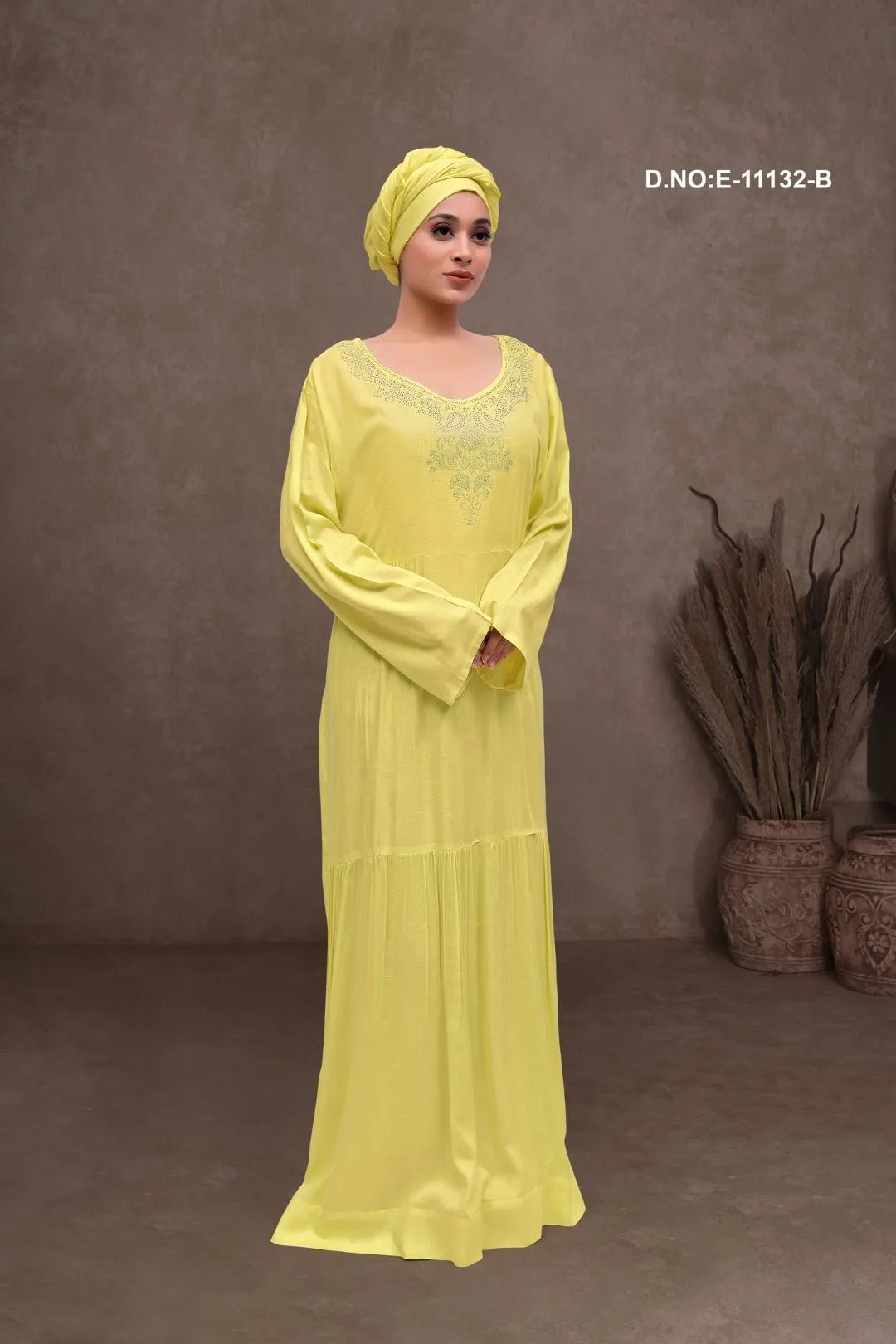 Long Kaftan with Textured and Beaded Yoke - غاجي والا إكسبورت Gajiwala Export