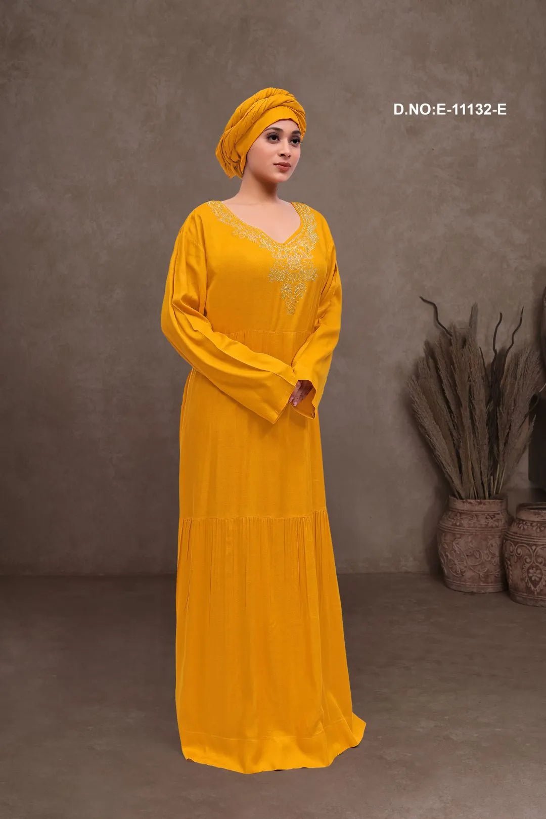 Long Kaftan with Textured and Beaded Yoke - غاجي والا إكسبورت Gajiwala Export