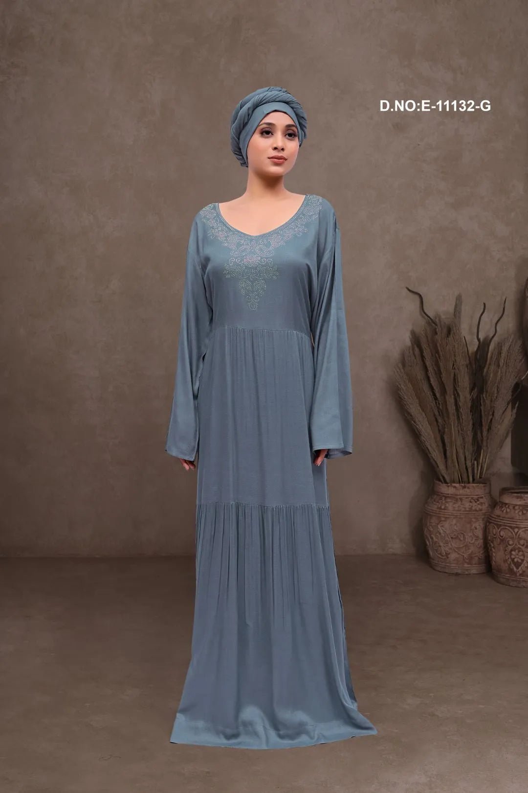 Long Kaftan with Textured and Beaded Yoke - غاجي والا إكسبورت Gajiwala Export