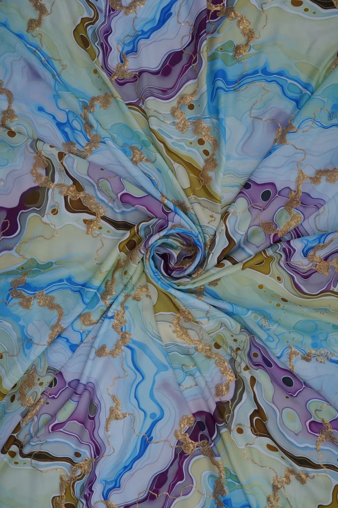 Marbled Viscose Silk Fabric with Gold Thread Outlining - غاجي والا إكسبورت Gajiwala Export
