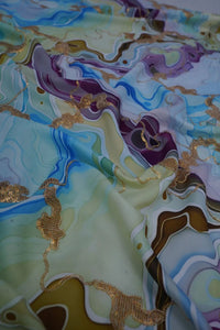 Marbled Viscose Silk Fabric with Gold Thread Outlining - غاجي والا إكسبورت Gajiwala Export