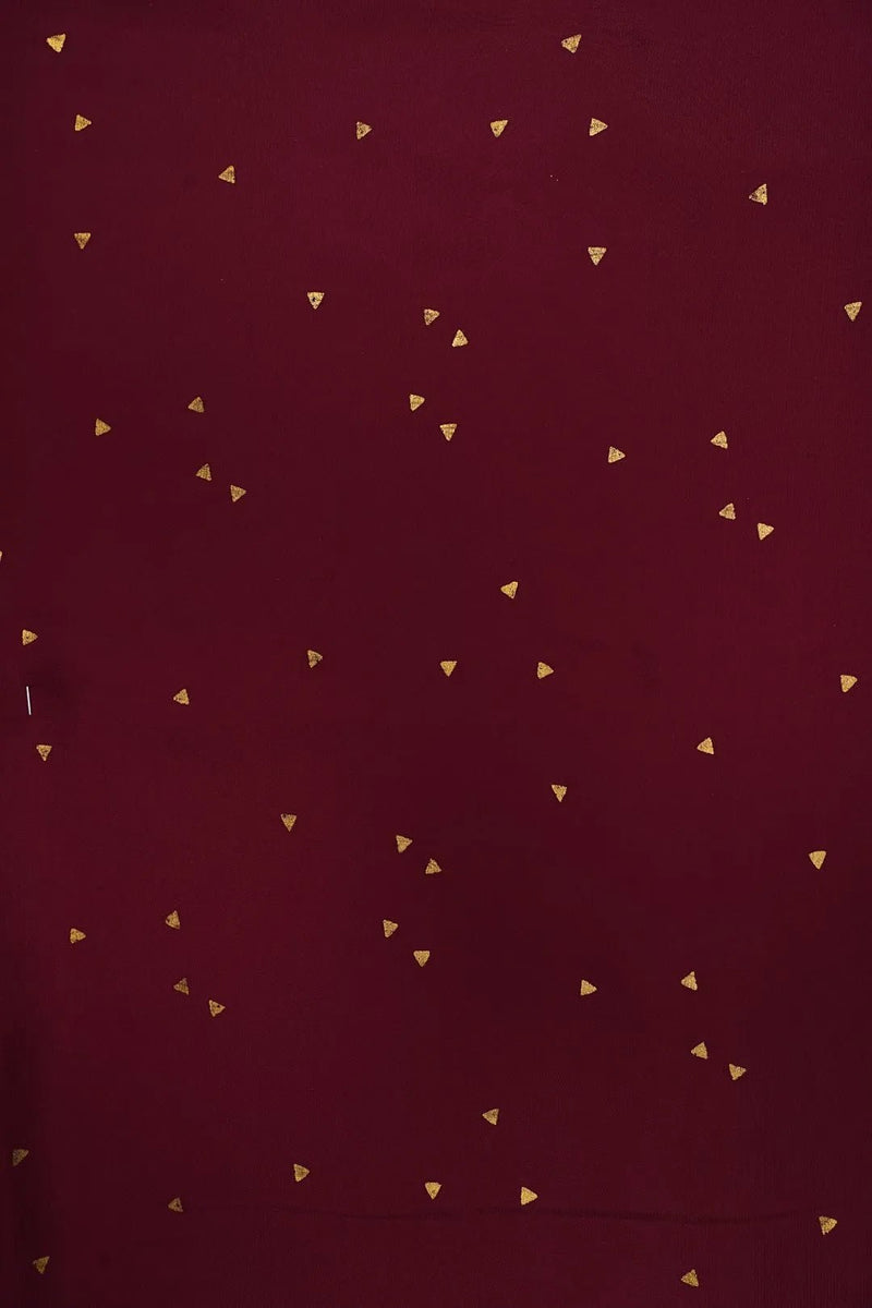 Maroon Fabric with Gold Triangle Foil Print - غاجي والا إكسبورت Gajiwala Export