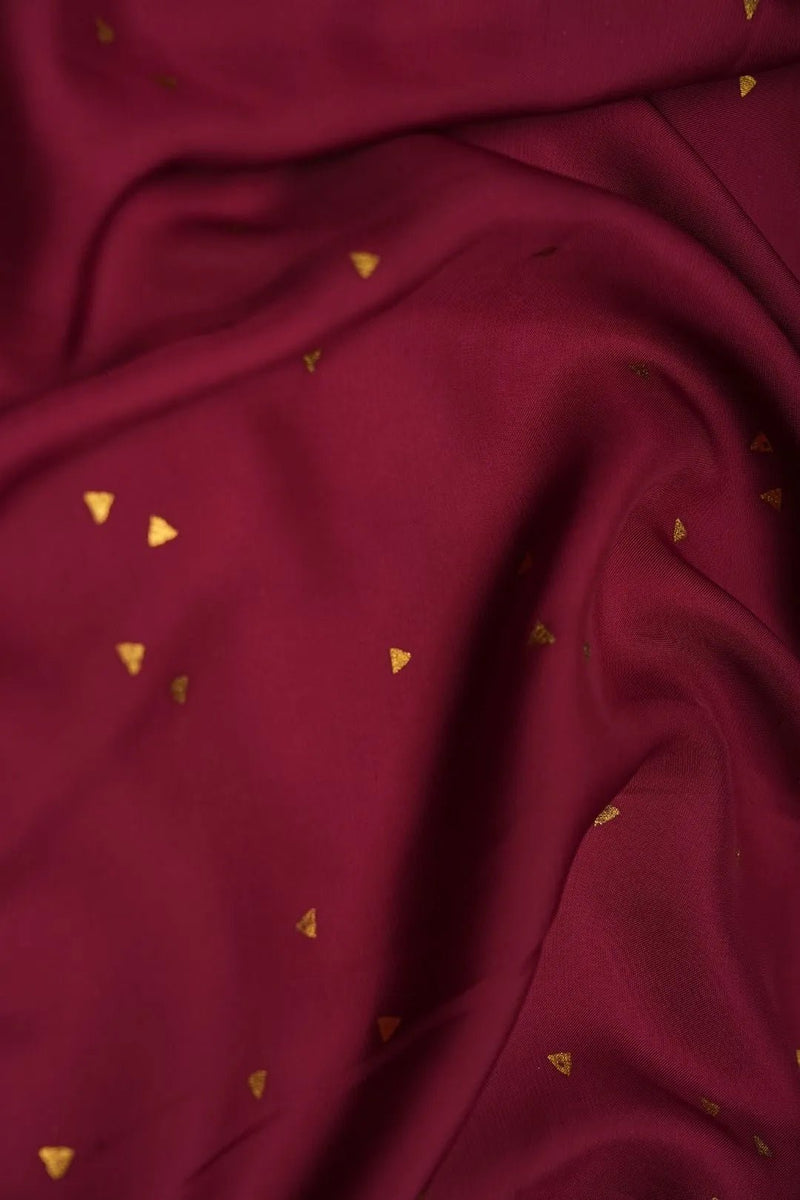 Maroon Fabric with Gold Triangle Foil Print - غاجي والا إكسبورت Gajiwala Export