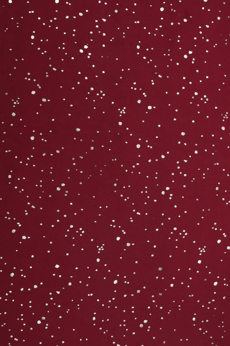 Maroon Fabric with Scattered Silver Foil Print - غاجي والا إكسبورت Gajiwala Export