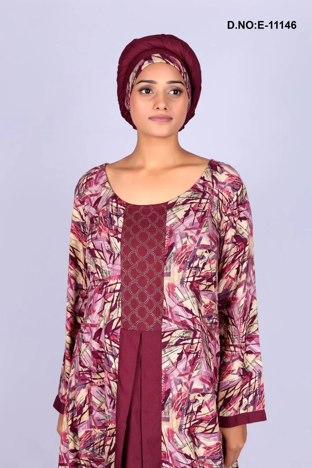 Maroon printed Kaftan with Abstract Print and Deep Yoke- غاجي والا إكسبورت Gajiwala Export