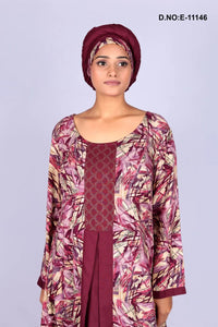 Maroon printed Kaftan with Abstract Print and Deep Yoke- غاجي والا إكسبورت Gajiwala Export