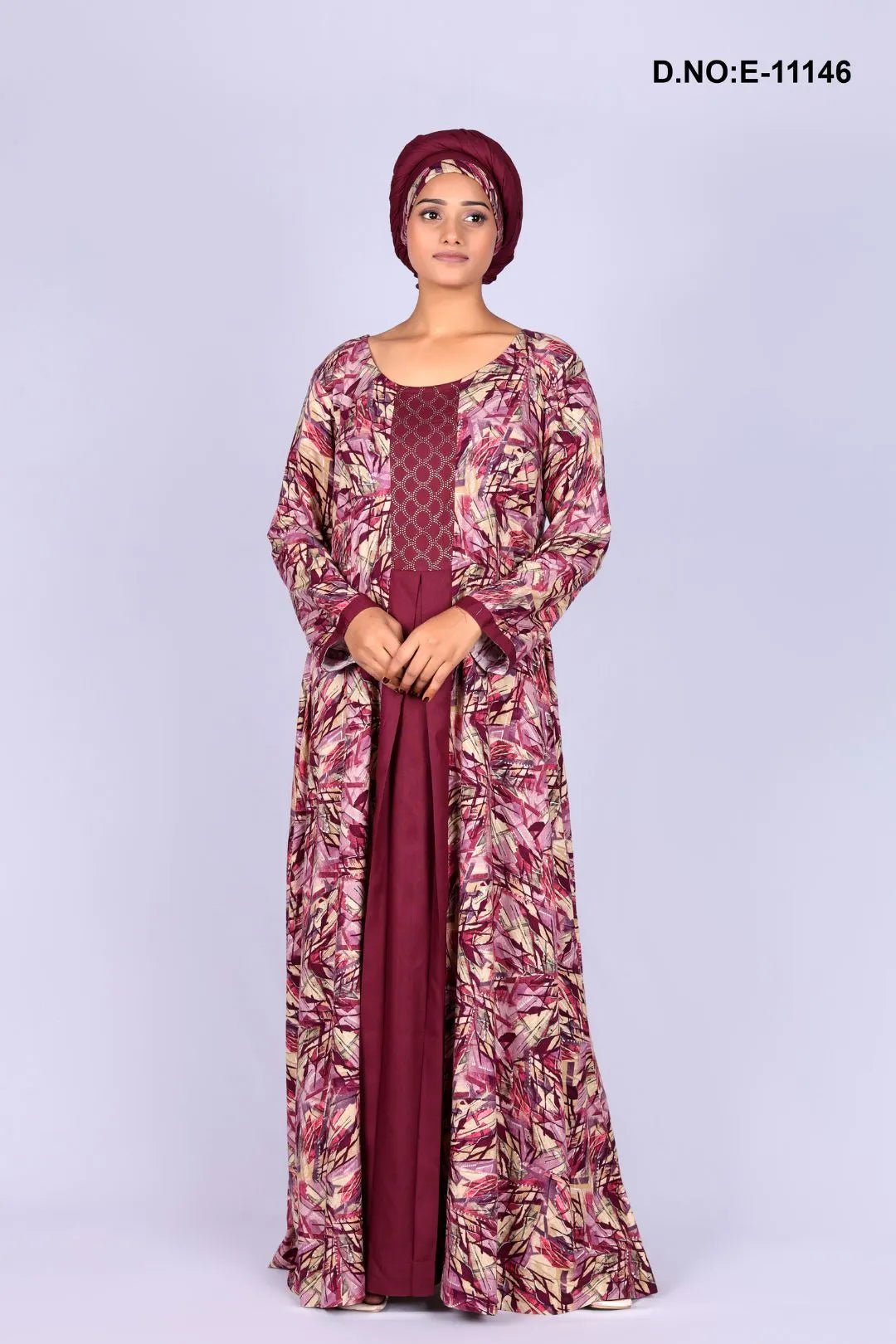 Maroon printed Kaftan with Abstract Print and Deep Yoke - غاجي والا إكسبورت Gajiwala Export
