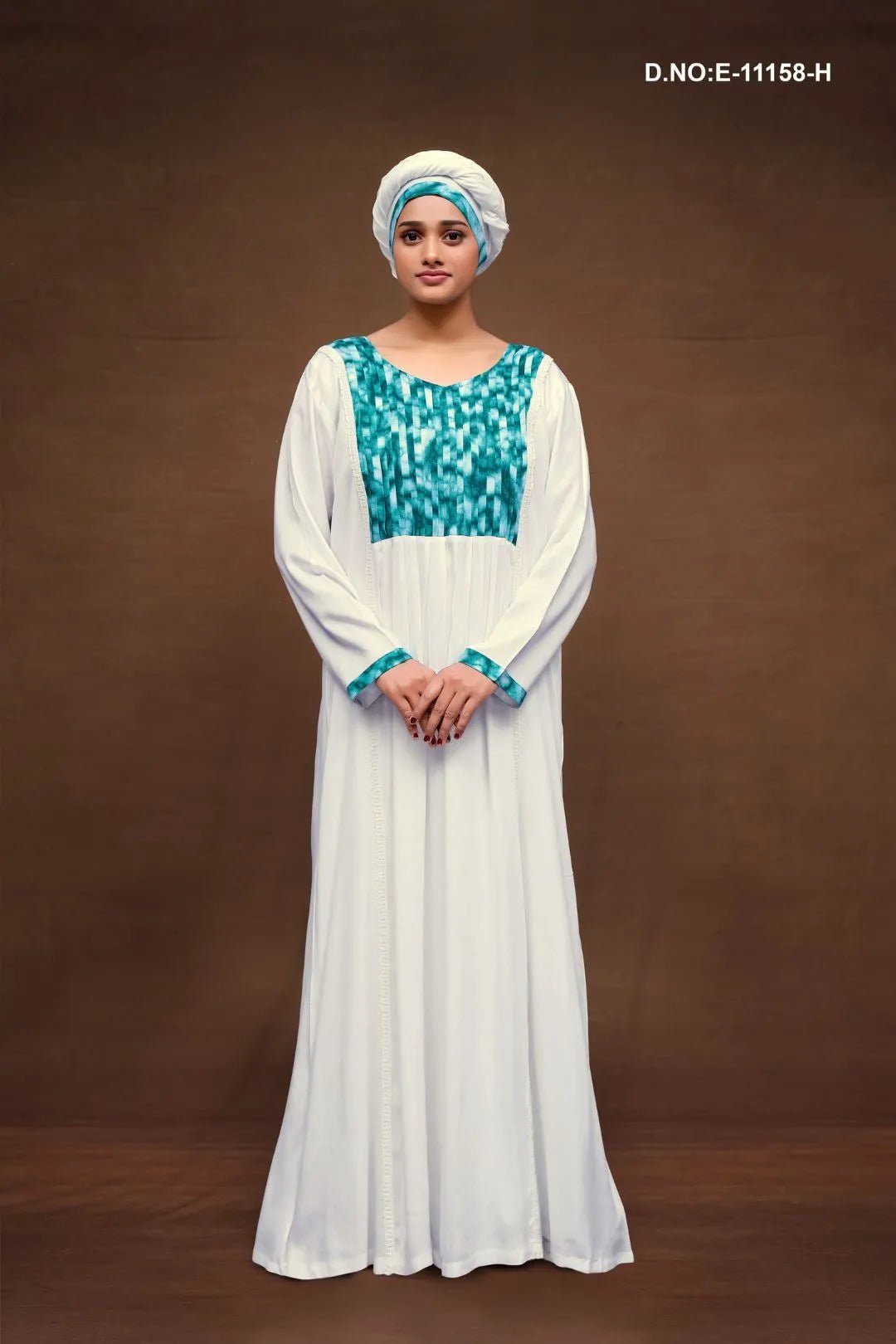 Maxi Kaftan for women with Abstract Printed Yoke Detail - غاجي والا إكسبورت Gajiwala Export