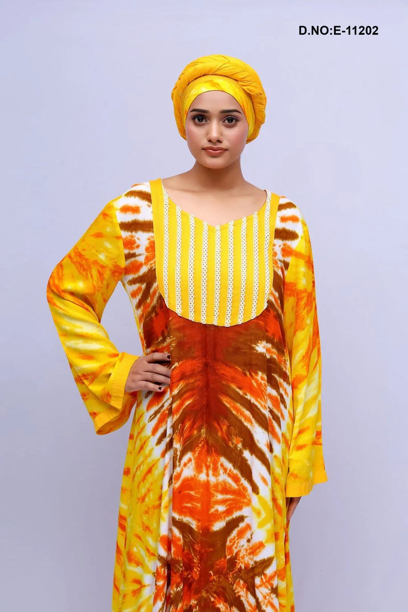 Tiger Printed Kaftan With Scarf for Women - غاجي والا إكسبورت Gajiwala Export
