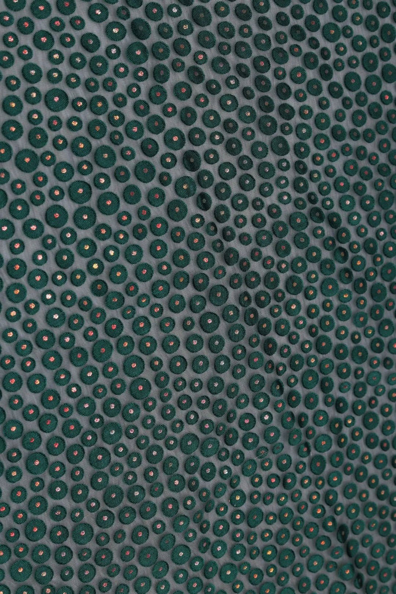 Mesmerizing Hunter Green Bullseye Sequin Mesh fabric- غاجي والا إكسبورت Gajiwala Export