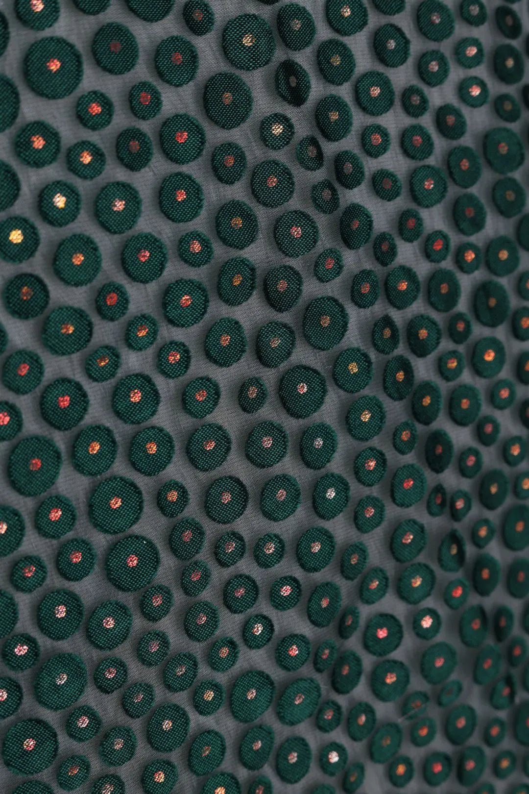 Mesmerizing Hunter Green Bullseye Sequin Mesh fabric- غاجي والا إكسبورت Gajiwala Export