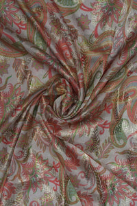Metallic Foil Paisley Print Fabric on Neutral Base - غاجي والا إكسبورت Gajiwala Export