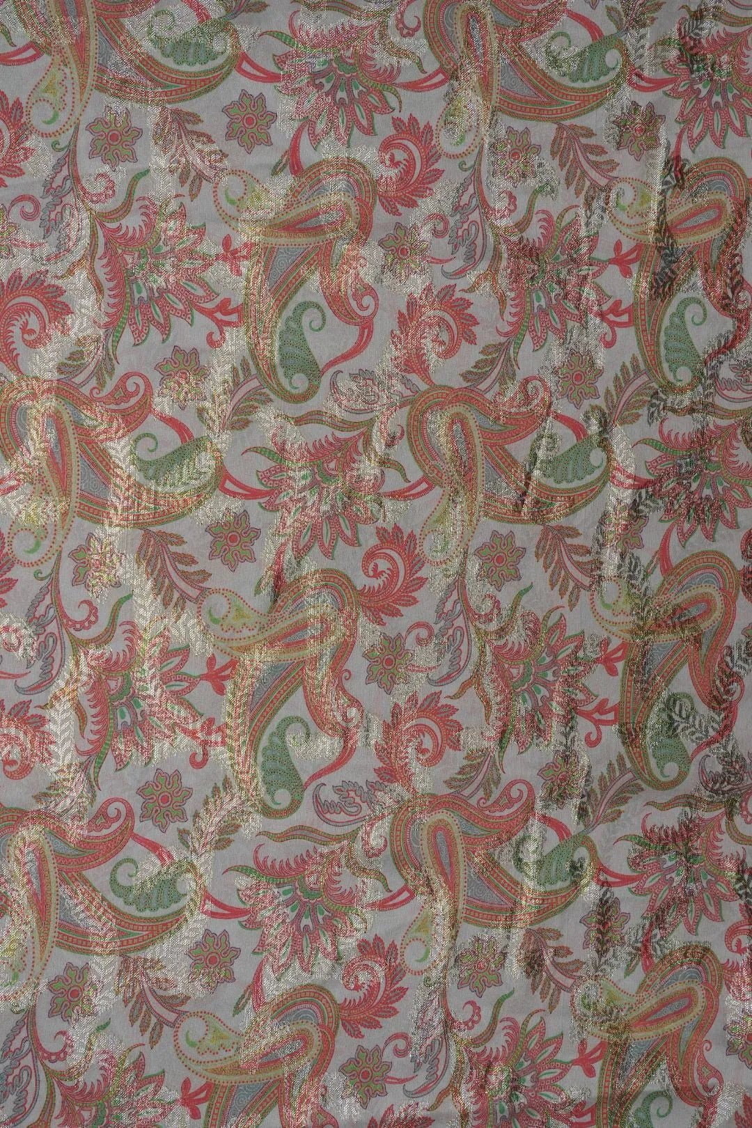 Metallic Foil Paisley Print Fabric on Neutral Base - غاجي والا إكسبورت Gajiwala Export